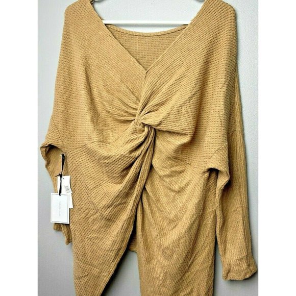 1 STATE Women's Asymmetrical Knot Back Waffle Knit Boat Neck Sweater Top NWT S - Picture 4 of 4